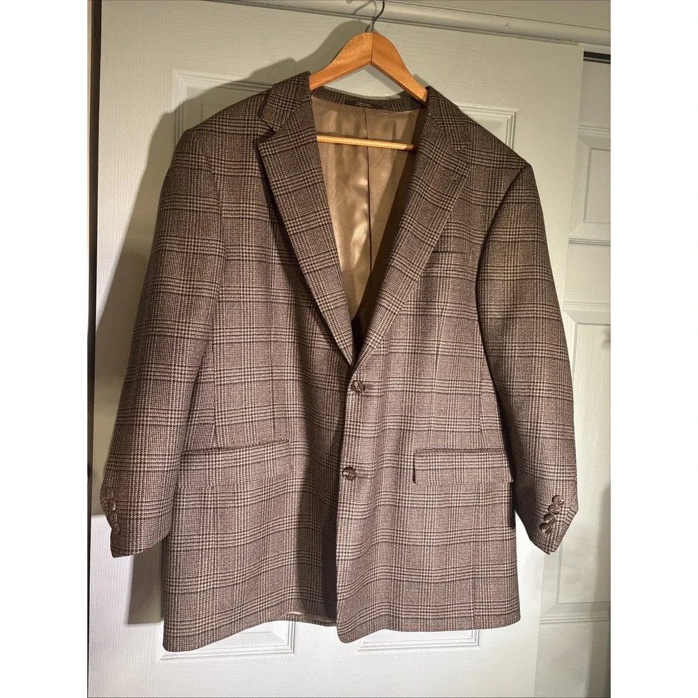 Hart Schaffer Marx Wool Plaid Suit Jacket‎ Sz 46 Regular